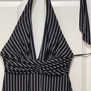 Summer Nites Backless Black stripes stretchy Polyester Alyn Paige NY SZ L